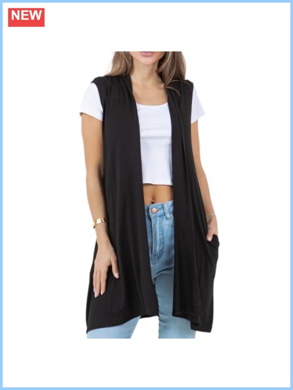 Sleeveless Long Cardigan Womens Lightweight Open Front with Pockets